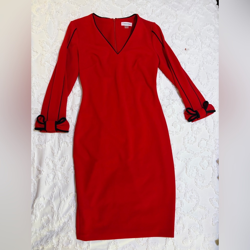 Calvin Klein Red Dress with Black Trim